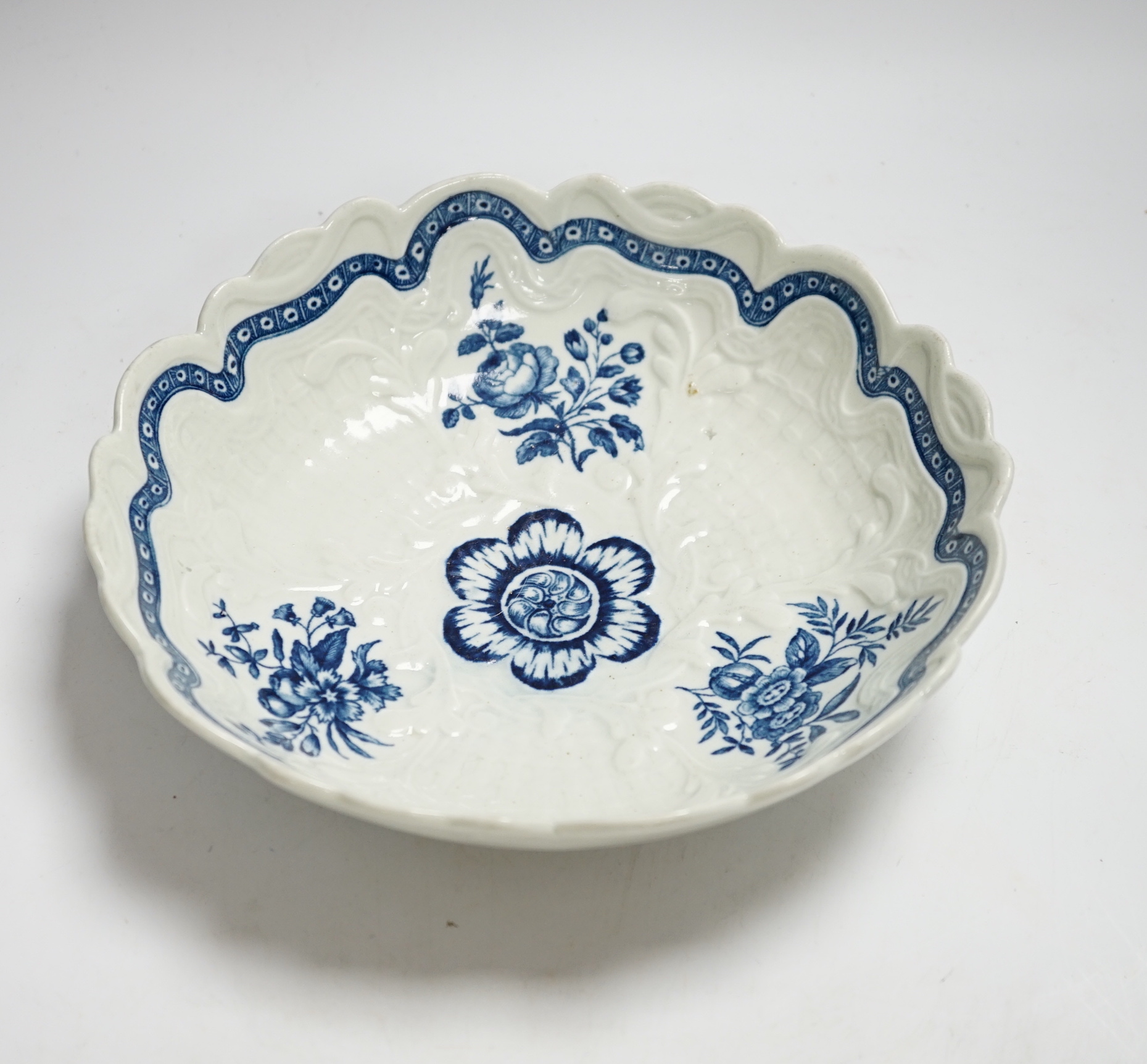 A Worcester Natural sprays junket dish c.1765, 23cm in diameter